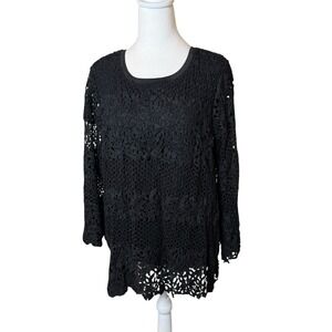 Alfred Dunner Women's Black Floral Lace Lined Top‎ XL Whimsigoth Fairy Grunge